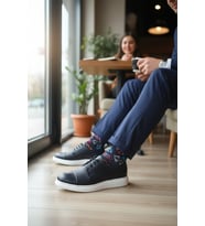 Enoch Hakiki Deri Siyah Mikro Dokulu ve Beyaz Tabanlı Erkek Casual Sneaker Ayakkabı