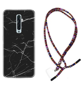 Oppo Reno 2Z 4 Lite 4 Pro 5 6 7 A31 Kılıf Boyun Asklı Rasta Silikon Siyah Mermer 1299