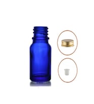 20ml mavi şişe sarı metal düz kapaklı, 12 adet, cam şişe, esans şişesi, yağ şişesi, kozmetik şişesi