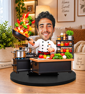 Kişiye Özel Aşçı Biblosu – 3D Karikatür Şef Figürü, Mutfak Şefine Hediye, Dekoratif Masa Süsü