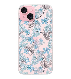 PrintiFy Apple iPhone 15 Plus Uyumlu Floral Mavi Tasarımlı Slim Fit Şeffaf Silikon Kılıf