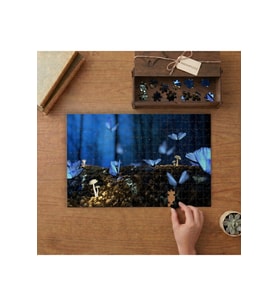 Mavi Kelebekler Tasarımı 240 parça Ahşap Puzzle Ahşap Kutuda MP07111