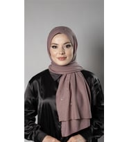 Gül Kurusu Pratik Hazır Geçmeli Tesettür Şal Örme Kumaş Taşlı Çiçek Desenli  2118C_18