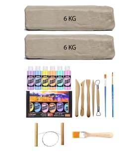 Beyaz Seramik Hamuru 12 kg Rich Master Mix Akrilik Set Pastel 6lı 60cc Ebeşuar Seti Kil Çamur Seti