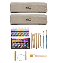 Beyaz Seramik Hamuru 12 kg Rich Master Mix Akrilik Set Pastel 6lı 60cc Ebeşuar Seti Kil Çamur Seti