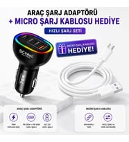Schitec 3 Portlu Araç Şarj Aleti ve 67W UsbA to Micro Data ve Hızlı Şarj Kablosu 1M Beyaz HEDİYE