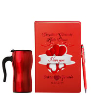 Sevgililer Gününe Özel Deri Kırmızı Defter Kalem & Termos Mug Hediye Seti 29