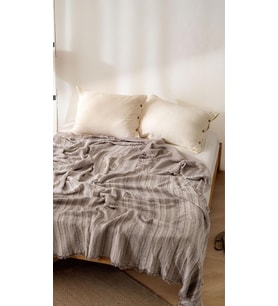 Boho Çizgili Yatak Örtüsü 4 Katlı Müslin%100 Pamuk Yumuşak Lüks Yazlık Pike Çift Kişilik Battal Boy 240x260 cm (Bej)