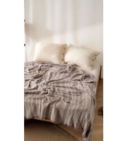 Boho Çizgili Yatak Örtüsü 4 Katlı Müslin%100 Pamuk Yumuşak Lüks Yazlık Pike Çift Kişilik Battal Boy 240x260 cm (Bej)