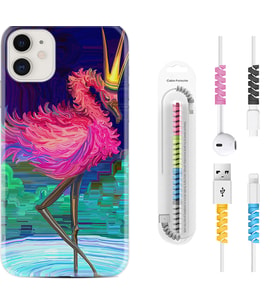 Apple iPhone 11 12 13 Mini Kılıf Kablo Koruma Spiral Silikon Queen Flamingo 1748