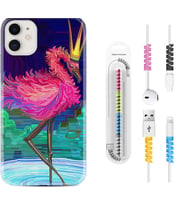 Apple iPhone 11 12 13 Mini Kılıf Kablo Koruma Spiral Silikon Queen Flamingo 1748