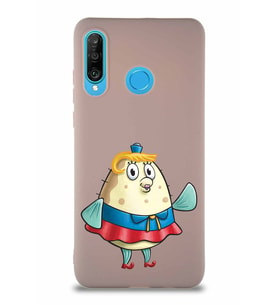 Huawei P30 Lite Soft Premier Kapak Bayan Puff Tasarımlı Silikon Kılıf - Pudra (Şeffaf)