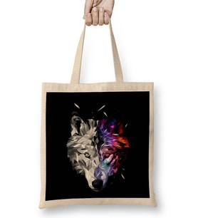Cosmic Wolf Low Poly Abstract Bez Çanta Uzun Saplı