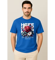 Erkek - Kadın %100 Pamuk Hope Gül Desenli Baskılı Yarım Kollu Bisiklet Yaka T-Shirt (Mavi)
