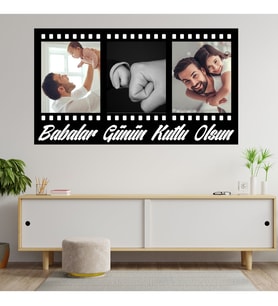 Babalar Gününe Özel Film Şeriti 3 Fotoğraflı Ahşap Tablo