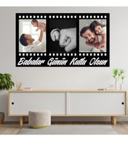 Babalar Gününe Özel Film Şeriti 3 Fotoğraflı Ahşap Tablo