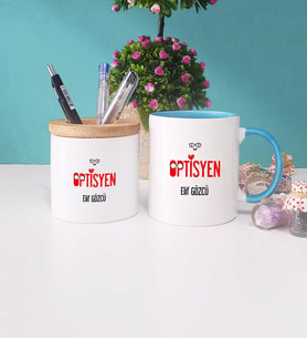 Optisyen Kupa Bardak Mavi ve Kalemlik