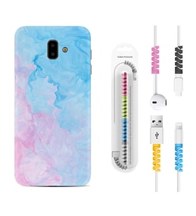 Samsung J6 Plus J7 Prime J7 Pro M20 Kılıf Kablo Koruma Spiral Silikon Pink Blue Abstract 1385