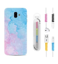 Samsung J6 Plus J7 Prime J7 Pro M20 Kılıf Kablo Koruma Spiral Silikon Pink Blue Abstract 1385