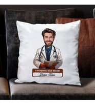 Kişiye Özel Hediye En Başarılı Erkek Aile Hekimi Karikatürlü Yastık