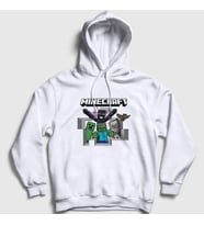 Presmono Unisex Beyaz Squad Oyun Minecraft Kapüşonlu Sweatshirt 369637tt