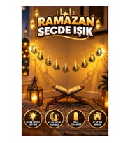 Sıcak Beyaz LED Ay ve Secde Figürlü Pilli Ramazan Dekorasyon Işığı