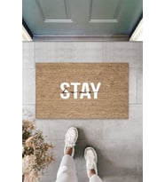 Kişiye Özel Üretim Bej Kapı Önü Paspası Stay Home Desen Paspas