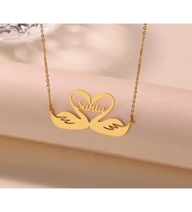 Kişiye Özel Kuğu Detaylı İsim Kolye 925K Gümüş (Gold)