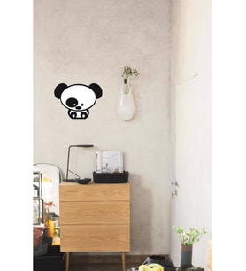 Sevimli Panda Duvar Tablosu Dekoratif Ahşap Panda Çocuk Odası Süsü (Siyah - Beyaz)