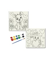 Okul Etkinliği-2'li Tuval Boyama Seti. 20x20 Cm Uv Baskı 6 Akrilik Boya 1 Fırça-model-384