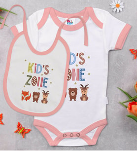 BK Kids Kid's Zone Tasarımlı Pembe Bebek Body Zıbın ve Mama Önlüğü Hediye Seti-1