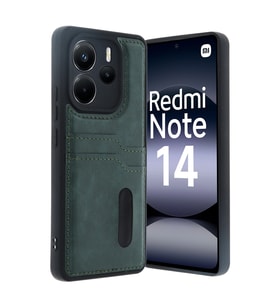 Xiaomi Redmi Note 14 4g Kılıf Sara Kartvizitli Deri Kılıf - Koyu Yeşil