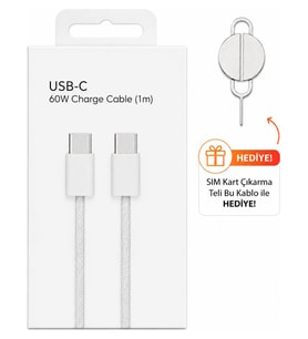 60W Apple iPhone Uyumlu Çift Taraf Type C Kablo ( Sim Kart Çıkarma Teli Hediyeli) 17 / 17 Pro / 17 Air / 17 Pro Max 15 - 16 - Pro