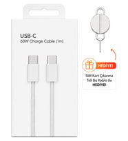 60W Apple iPhone Uyumlu Çift Taraf Type C Kablo ( Sim Kart Çıkarma Teli Hediyeli) 17 / 17 Pro / 17 Air / 17 Pro Max 15 - 16 - Pro