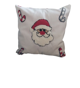 Yılbaşı Baston Şekerli Noel Baba Punch İşlemeli Yastık Salon Kırlent Kılıfı
