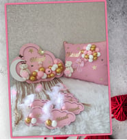 Yeni Doğan 3 lü Set Kız Bebek TakıYastığı Ledli Işıklı Pano Ahşap Magnet