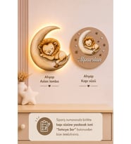 Ahşap İsme Özel Pilli Ledli Gece Lambası ve Ahşap Kapı Süsü Seti Bebek Çocuk Odası