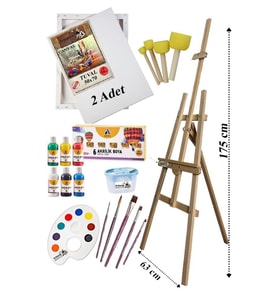 Akrilik Boya Resim Başlangıç Seti Adel 6 Ana Renk Akrilik Boya Şövalye 2 Tuval 50x70 Fırça Spatula Şövale 