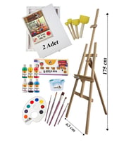 Akrilik Boya Resim Başlangıç Seti Adel 6 Ana Renk Akrilik Boya Şövalye 2 Tuval 50x70 Fırça Spatula Şövale 