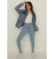 Kadın Cepli Oversize Denim Ceket (Mavi)