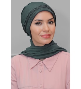 Füme Pratik Hazır Geçmeli Tesettür Bone Fukuro Piliseli Örgülü Şifon Atkılı 1825A_25