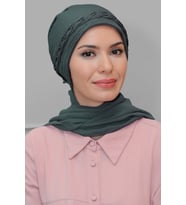 Füme Pratik Hazır Geçmeli Tesettür Bone Fukuro Piliseli Örgülü Şifon Atkılı 1825A_25