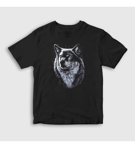 Presmono Unisex Çocuk Siyah Siberian Wolf Kurt T-Shirt 307239tt