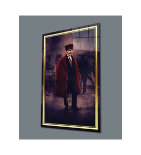 Miyrem Glasses Collection -A1^#  Gold Şerit Pardesülü Atatürk Cam Tablo (Çok Renkli)