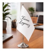 Kurumsal Logolu Masa Bayrağı - Ofis Ve Toplantı Masası İçin Krom Direkli