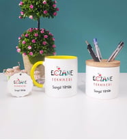 Eczane Teknikeri Kupa Bardak Sarı Kalemlik ve Anahtarlık