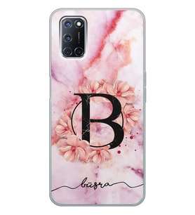 Oppo Pudra Mermer Çiçek Harf Tasarımlı Şeffaf Telefon Kılıfı