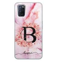 Oppo Pudra Mermer Çiçek Harf Tasarımlı Şeffaf Telefon Kılıfı