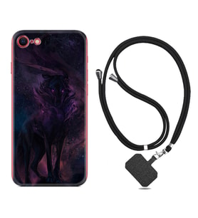 Apple iPhone 5 6 7 8 Plus Se XR Kılıf Boyun Askılı Silikon Black Purple Wolf 1791