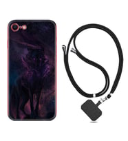 Apple iPhone 5 6 7 8 Plus Se XR Kılıf Boyun Askılı Silikon Black Purple Wolf 1791
